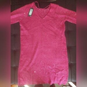 NWT Vero Moda Sparkling Pink V-Neck Sweater Dress Medium